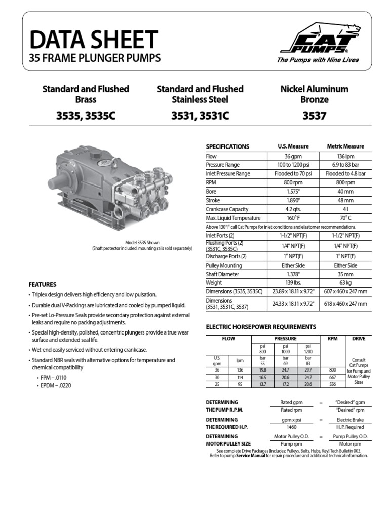 Cat Pumps 3535 H PDF Pump Machines