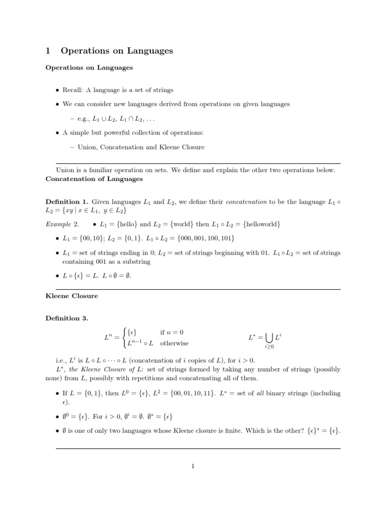 Language Operations in Computation | PDF | Regular Expression | String ...