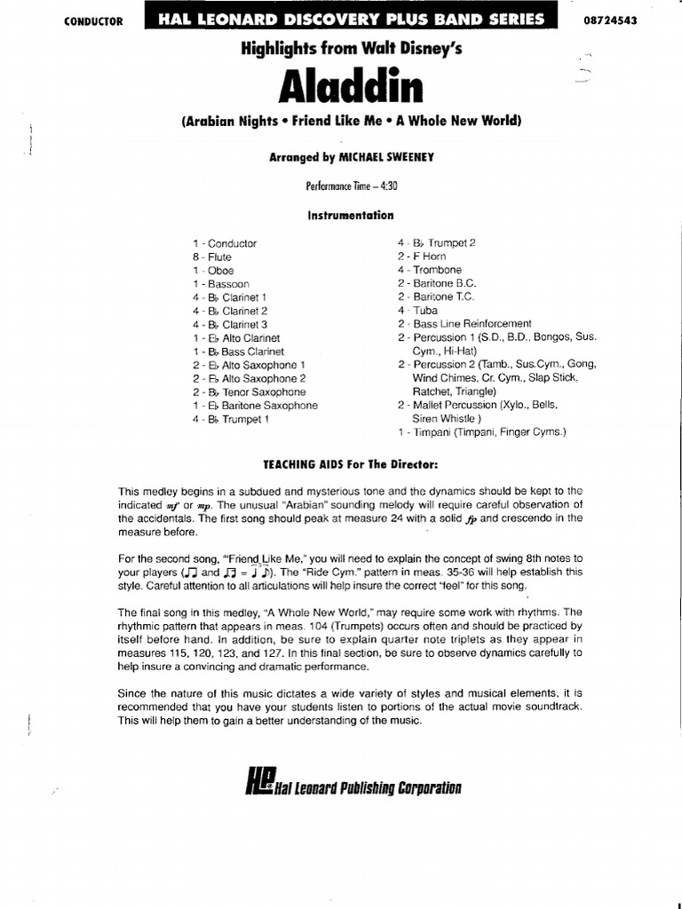 Aladdin Alan Menken Arr Michael Sweeney