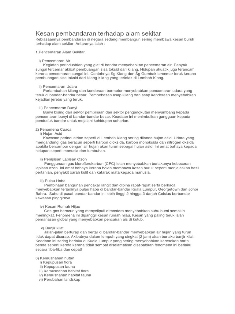 Kesan Pembandaran Terhadap Alam Sekitar Pdf