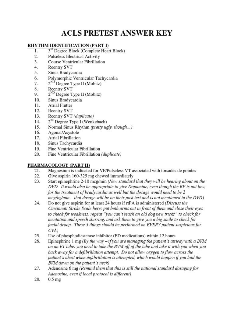 Acls Pretest Answer Key Rhythm Identification (Part I) PDF Cardiopulmonary Resuscitation