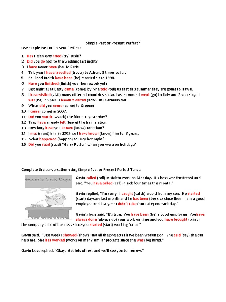 2 Simple Past or Present Perfect Review Answers | PDF