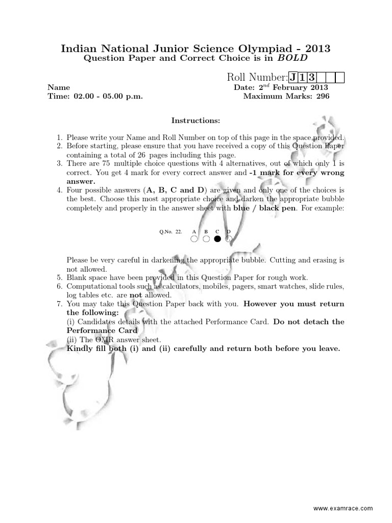 Indian National Junior Science Olympiad Solved Paper 2013 | PDF | Redox ...