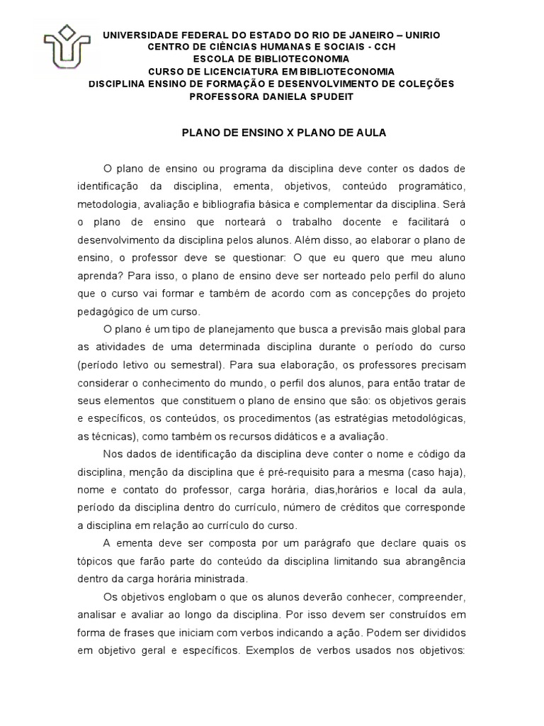 Plano de Aula e Plano de Ensino PDF | PDF | Lição | Aprendizado