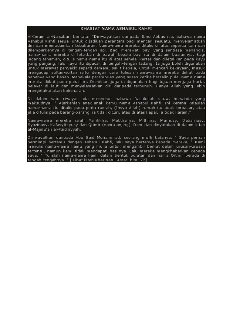 Khasiat Nama Ashabul Kahfi Pdf