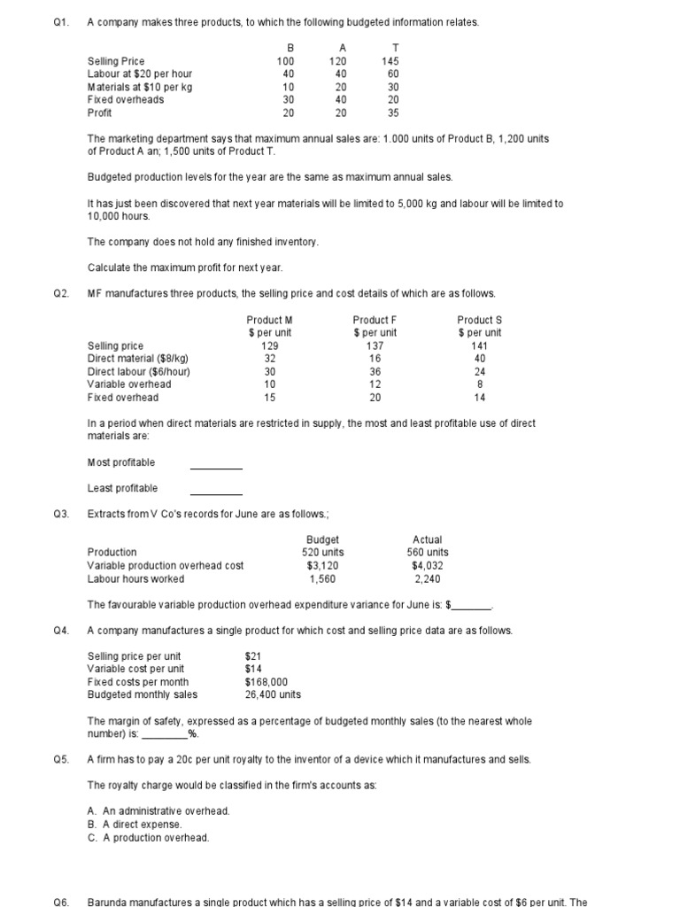 Profit Maximization and Cost Analysis Questions | PDF | Cost | Labour ...