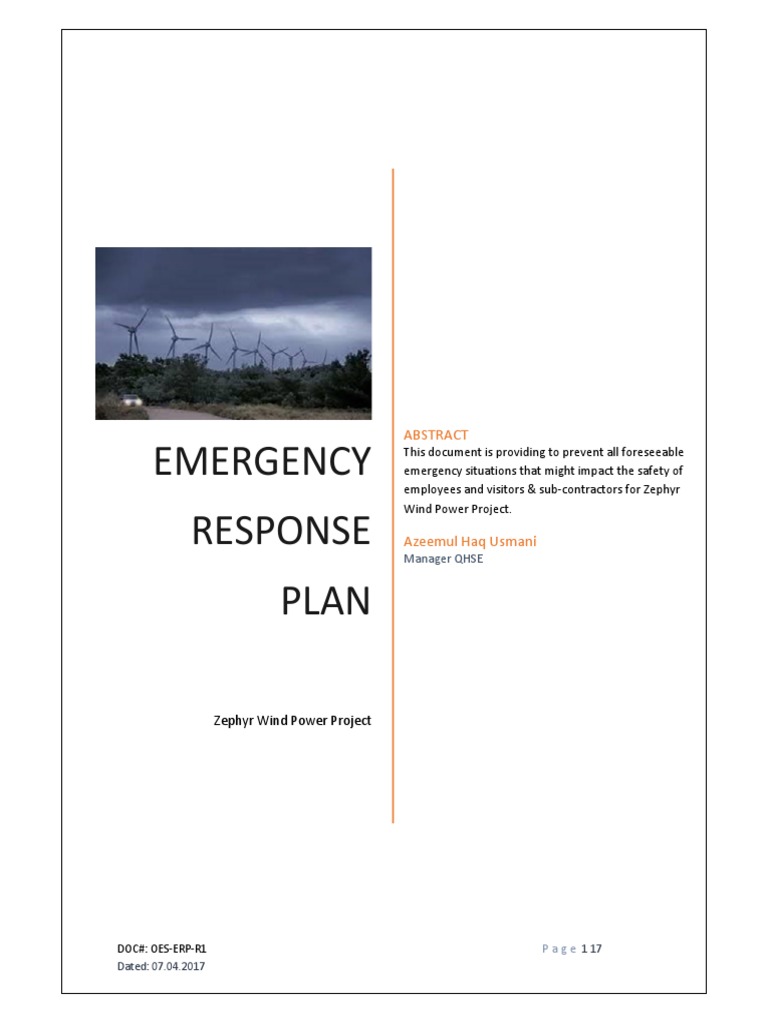 Zephyr Wind Power Emergency Plan | PDF | Emergency | Emergency Management