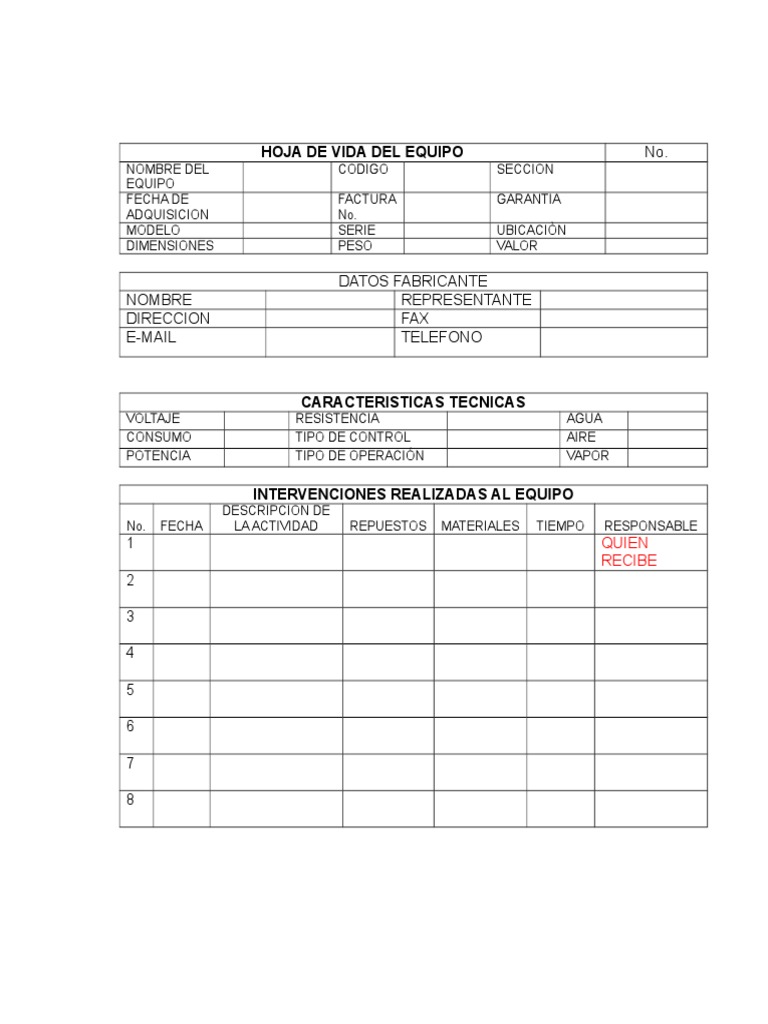 Formatos Basicos De Mantenimiento