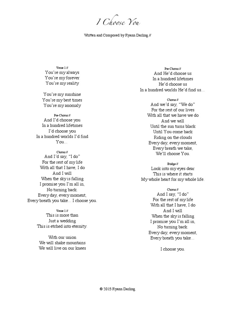 I Choose You Lyrics Song Structure Musical Compositions