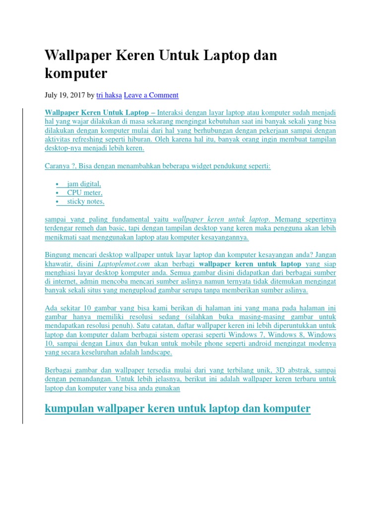 Wallpaper Keren Untuk Laptop Dan Komputerdocx