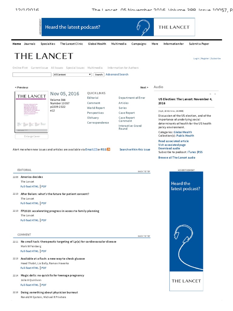The Lancet, 05 November 2016, Volume 388, Issue 10057, Pages 22092322