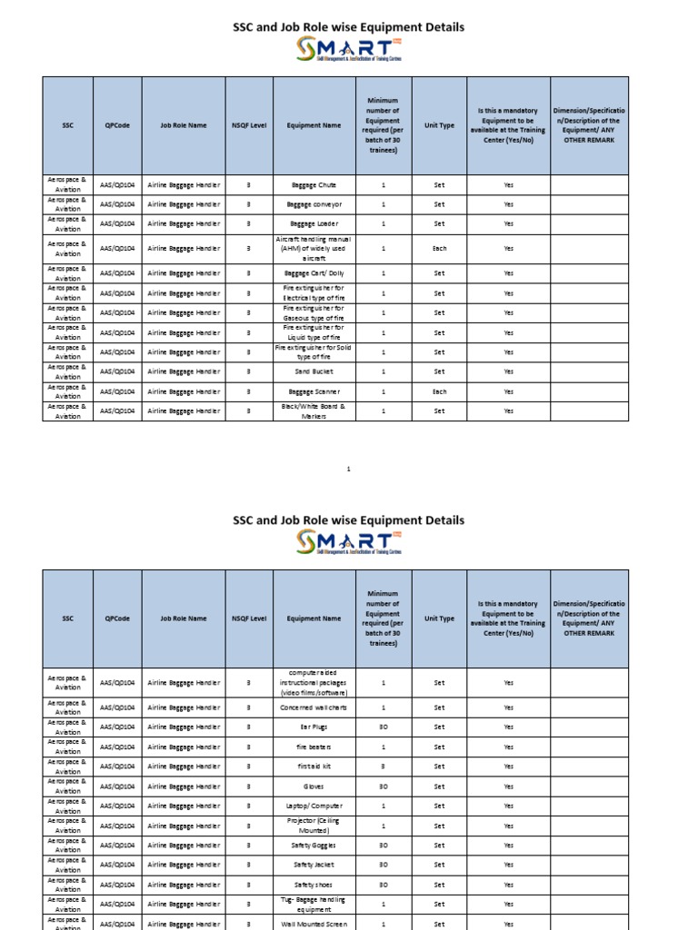 Equipment Details Job Roles Wise PDF Flight Attendant Aviation