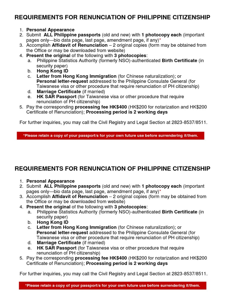 Philippine Citizenship Renunciation Guide | PDF | Passport | Travel Visa