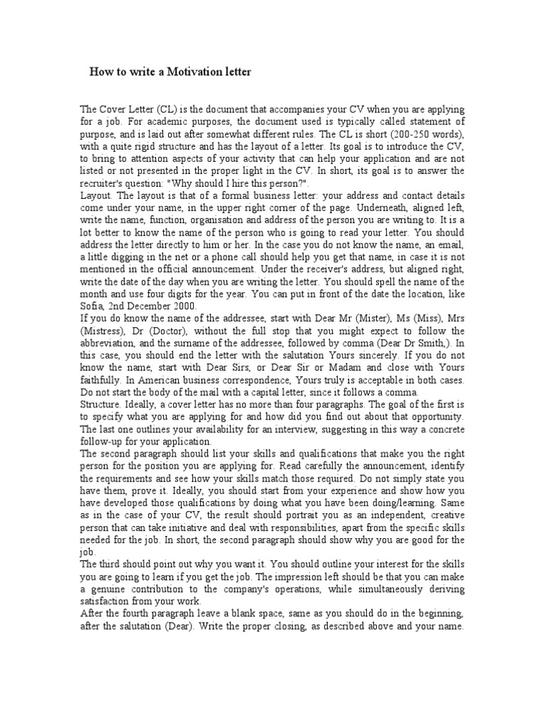 Writing an Effective Motivation Letter | PDF | Leadership | Paragraph