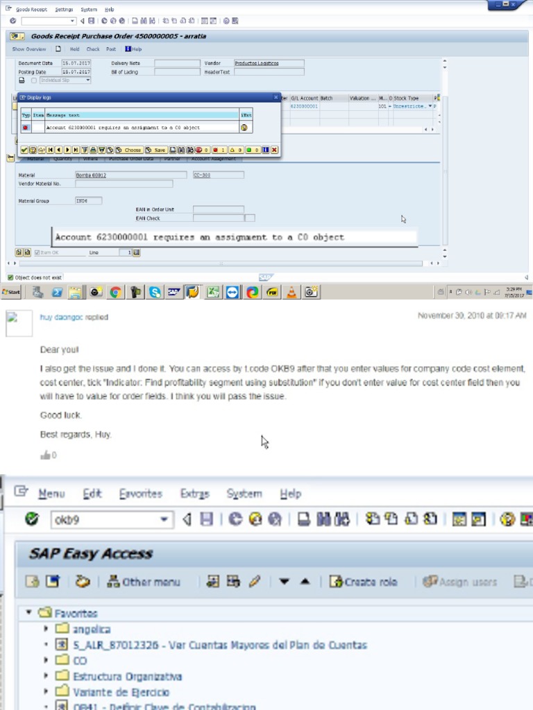 Error Solucion Account 407001 Requires An Assignment To A CO Object