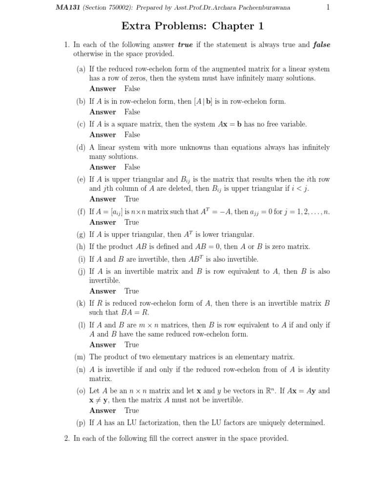 Extraproblem131 ch1 | PDF | Matrix (Mathematics) | Matrix Theory