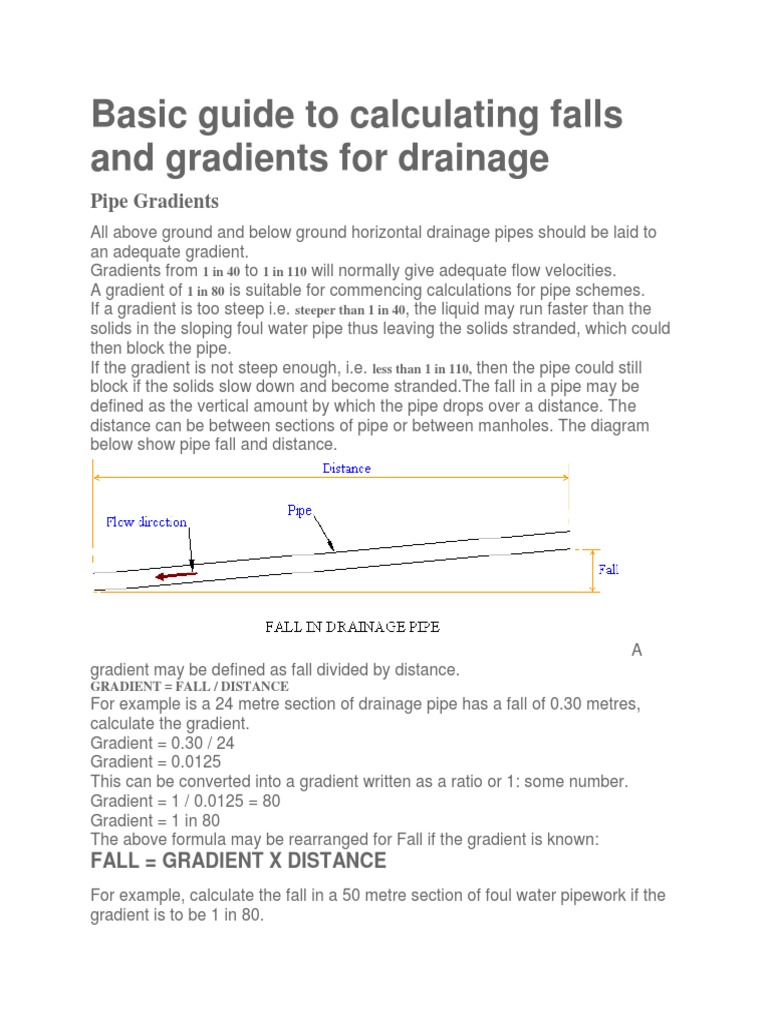 Basic Guide To Calculating Falls and Gradients For Drainage PDF Gradient Pipe (Fluid