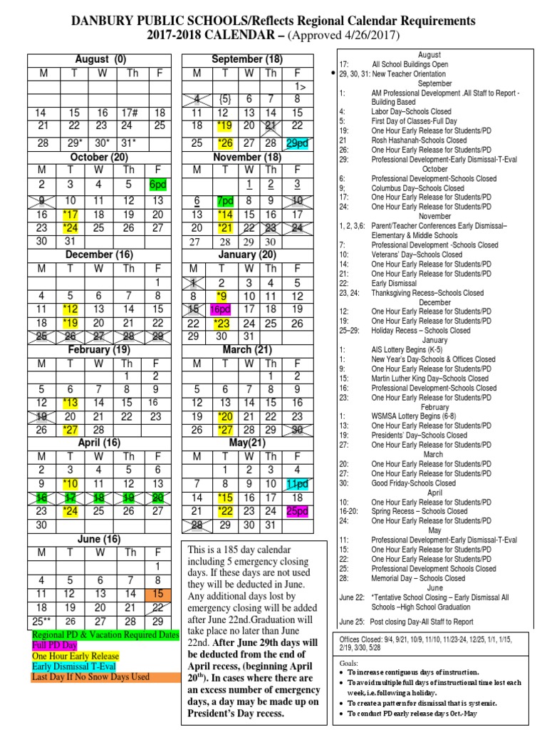 2017 2018 Calendar Approved 4 26 17 Schools Teaching And Learning