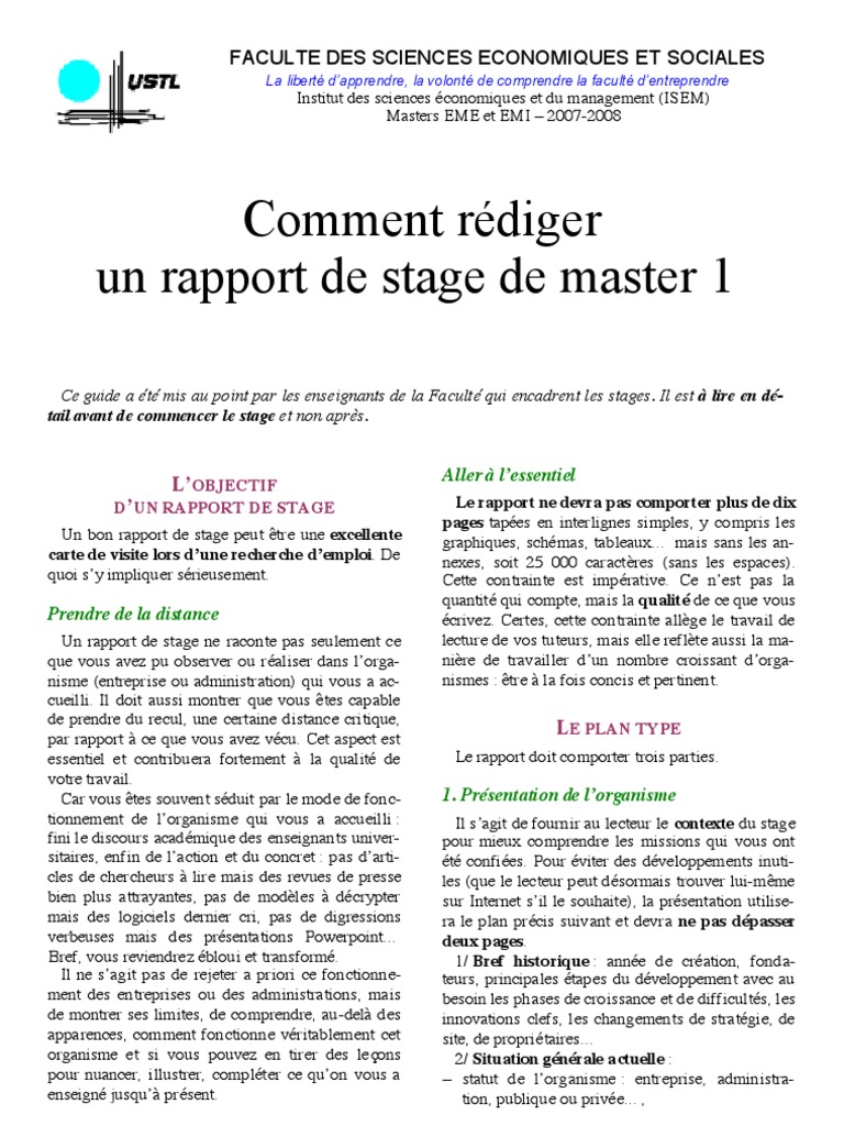 Comment rédiger un rapport de stage de Master 1