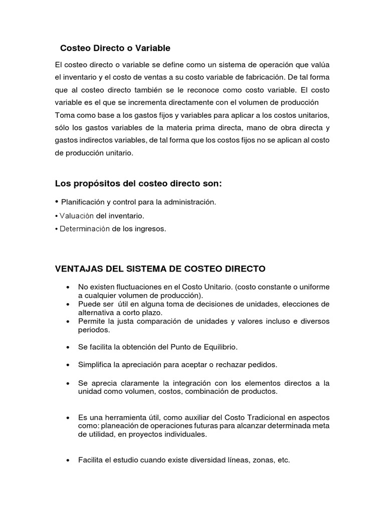 Costeo Directo o Variable | PDF | Costo | Inventario