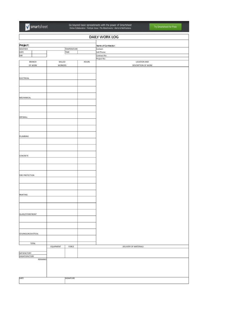 Daily Construction Log Template | PDF | Building Engineering | Building ...