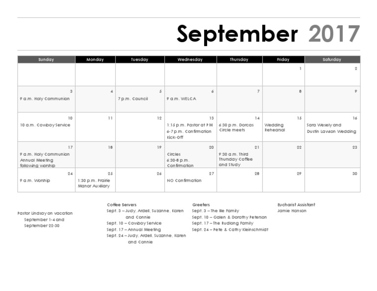 September 2017 Church Calendar | PDF | Catholic Theology And Doctrine ...