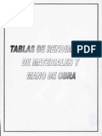 Tablas de Rendimiento de Materiales y Mano de Obra PDF