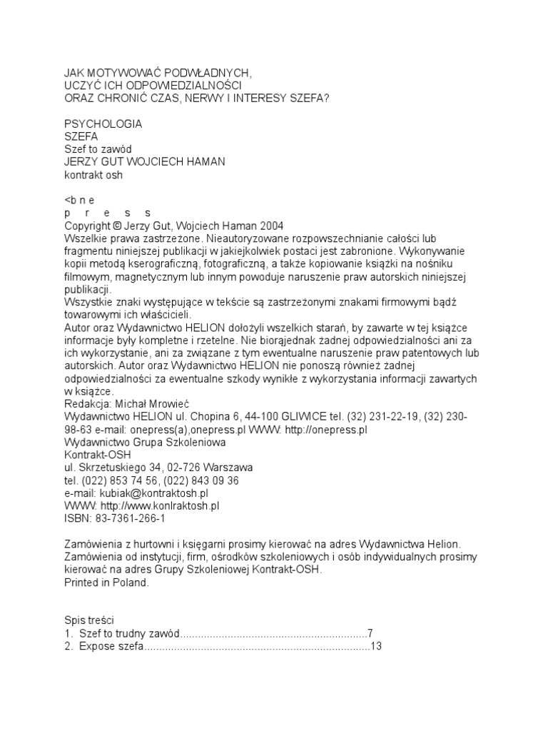 Psychologia Szefa J Gut W Haman