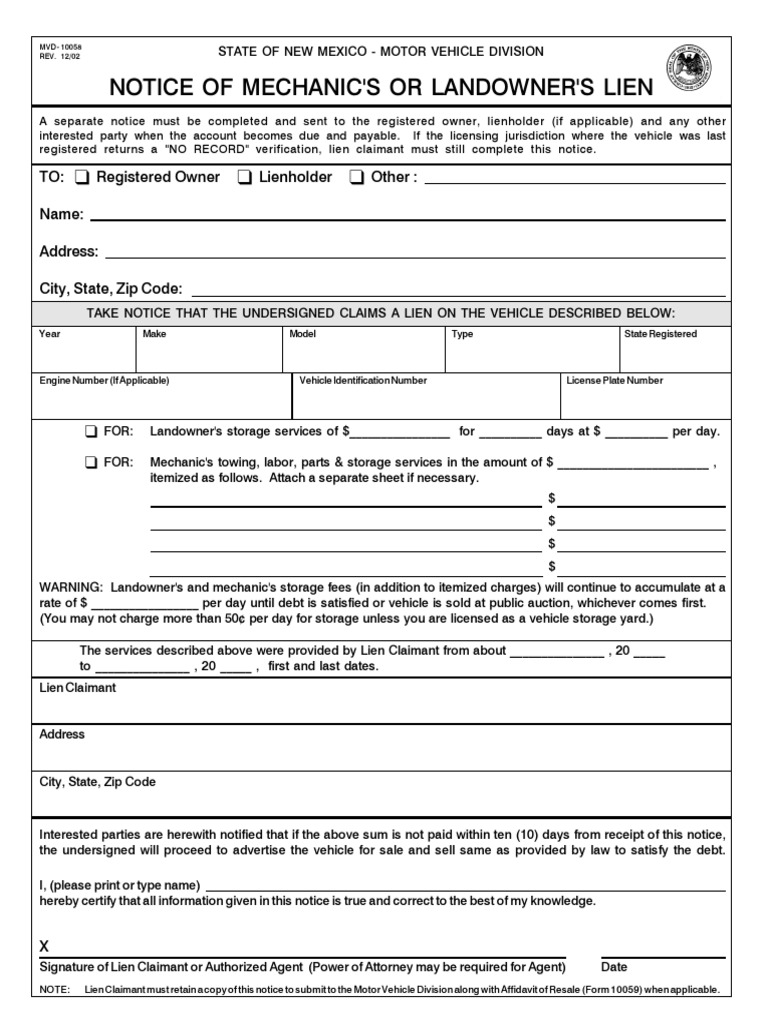 Notice Of Mechanic'S Or Landowner'S Lien Lien Civil Law Law)