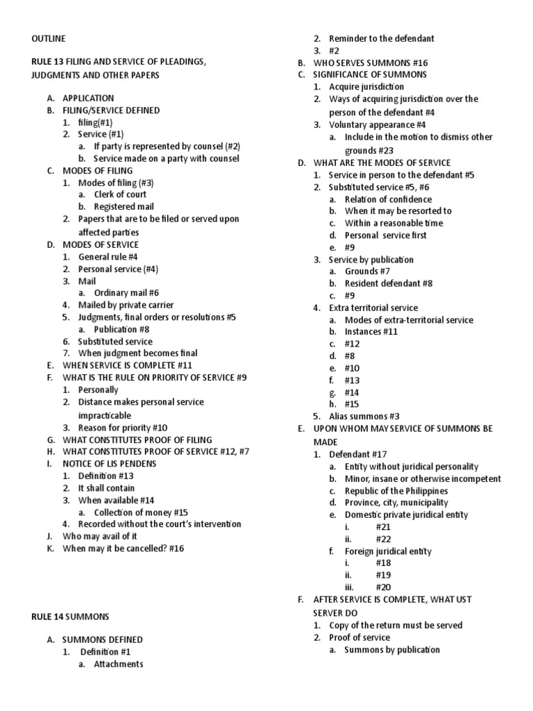 Rule 13 Filing and Service of Pleadings PDF Service Of Process