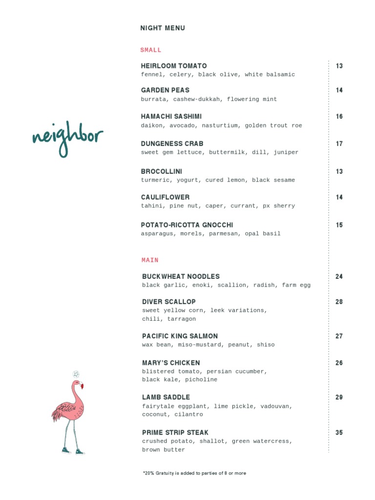 Night Menu: Seasonal Dishes & Wines | PDF
