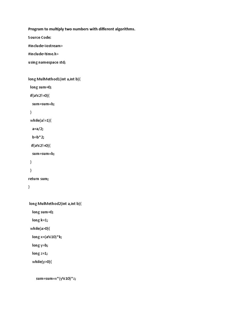 Multiply Numbers: Algorithm Comparison | PDF