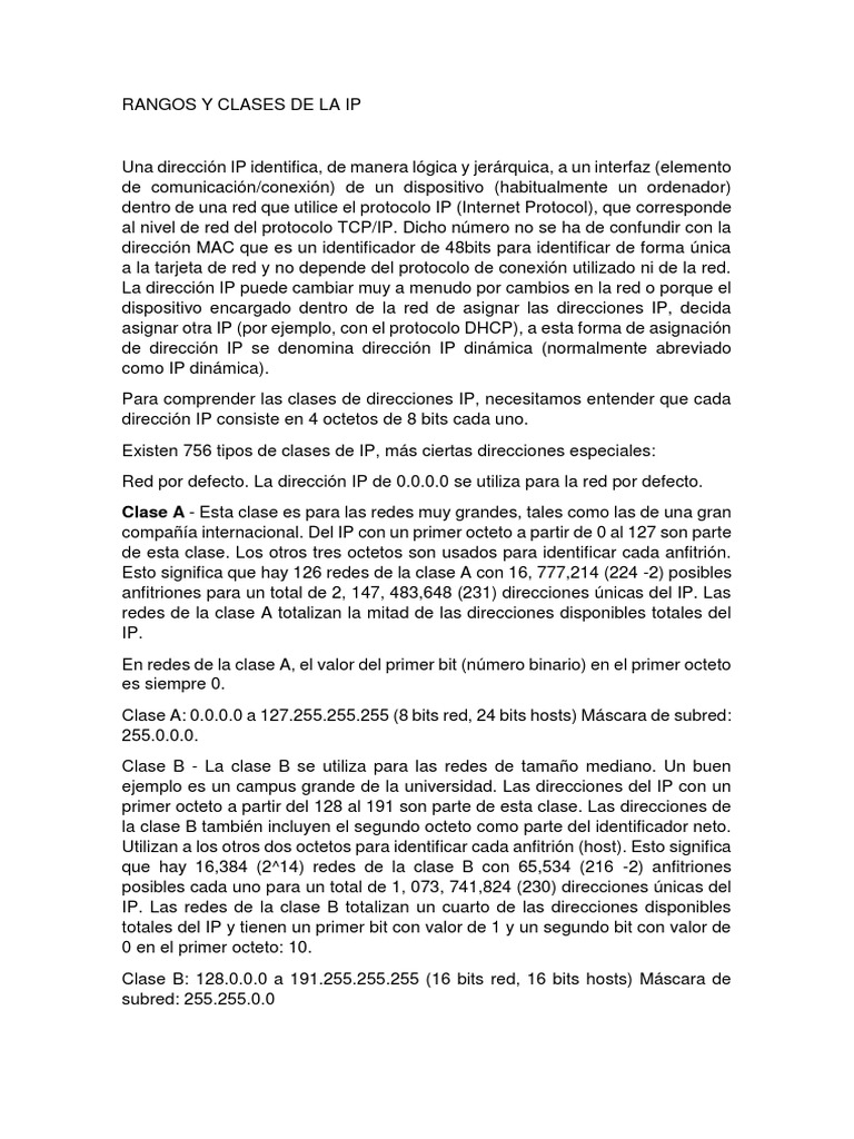 Rangos y Clases de Direcciones IP | PDF | Dirección IP | Protocolos de ...