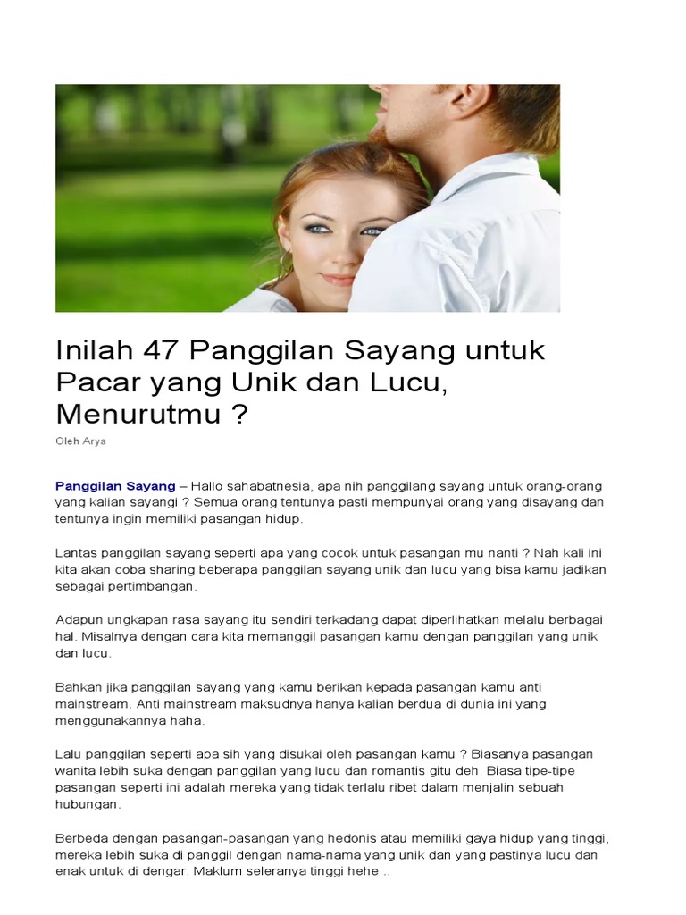 47 Panggilan Sayang Untuk Pacar Unik Lucu Anti Mainstream Pdf