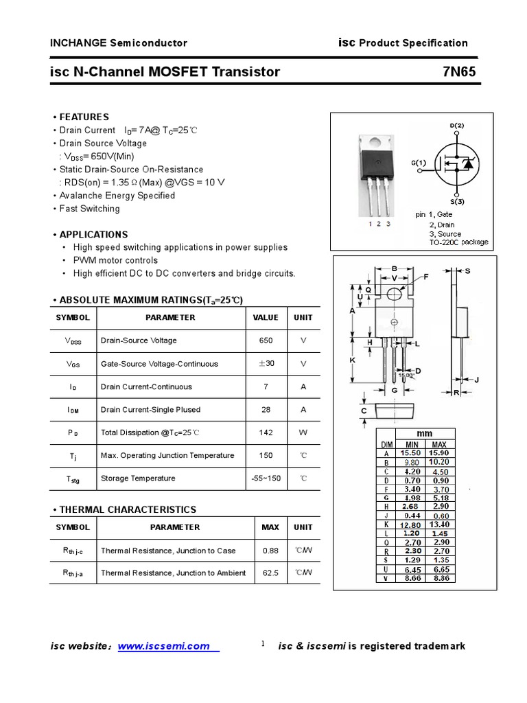 7n65 | Field Effect Transistor | Mosfet