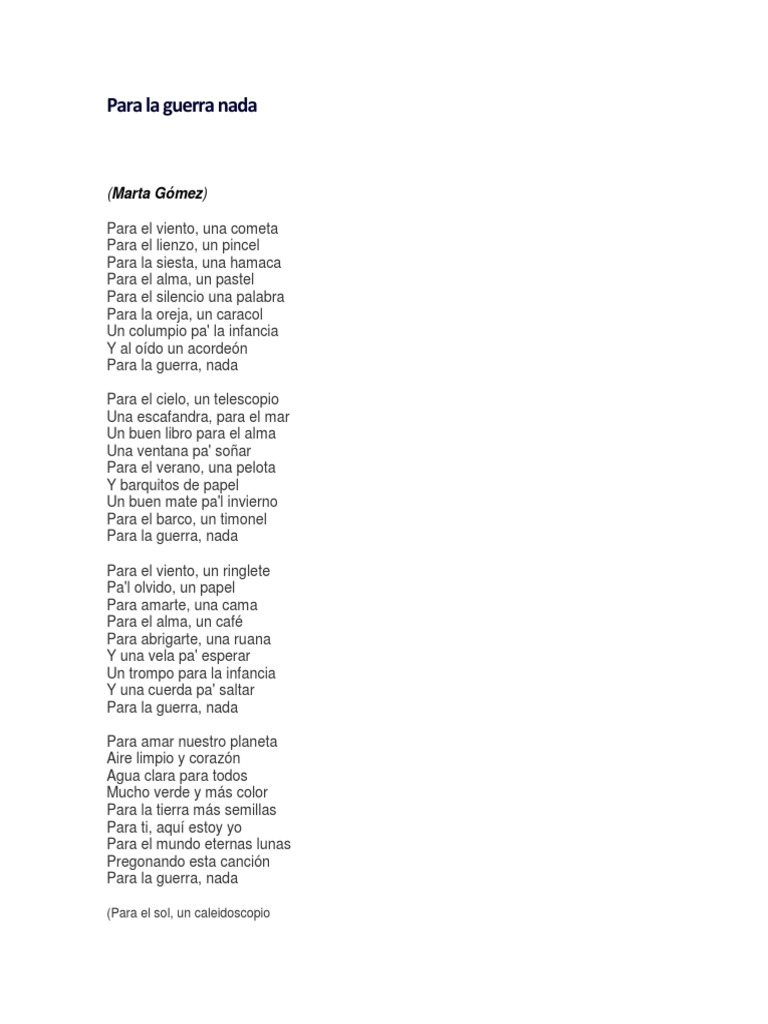 Para La Guerra Nada para la guerra nada