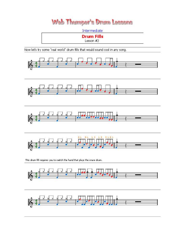 24 Intermediate Drum Fills Lesson 2 2 2 Pdf Pdf