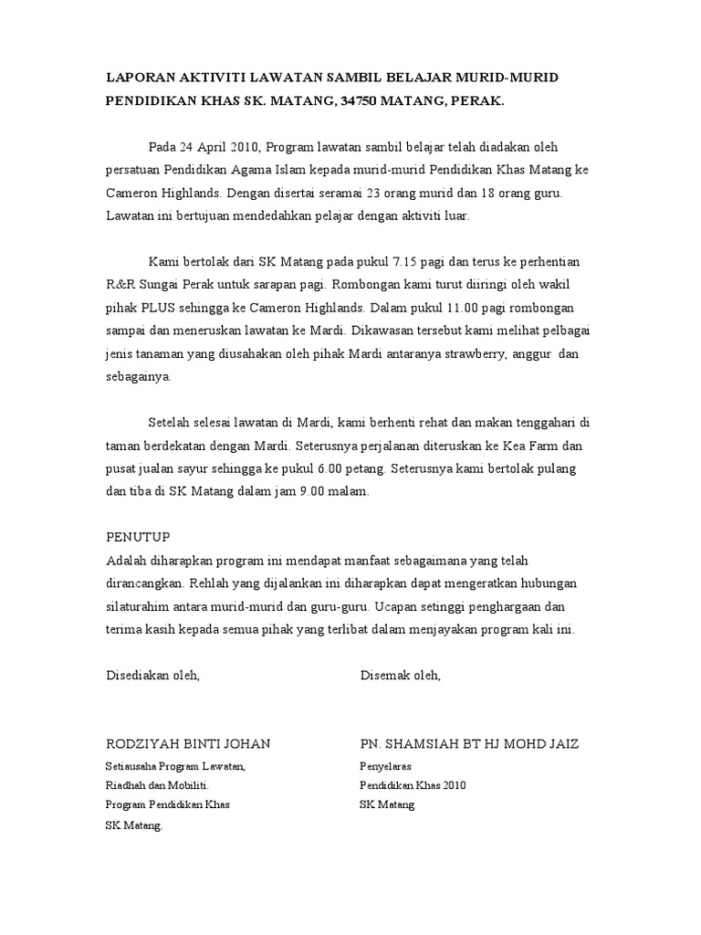 Laporan Lawatan Sambil Ke Cameron Highland Pahang Pdf