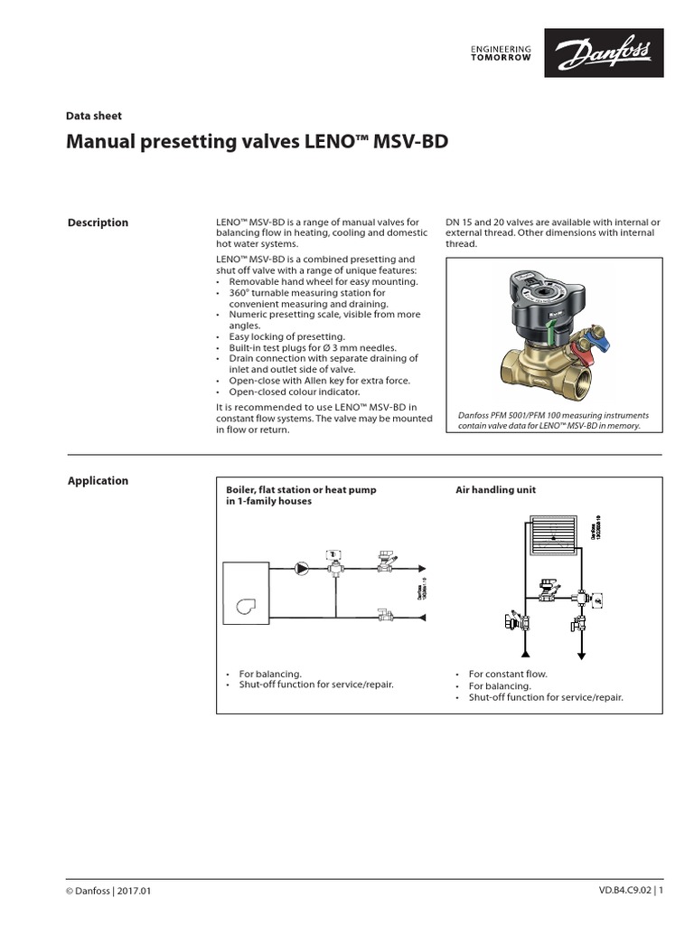 Manual presetting valves LENO™ MSV-BD: Data sheet