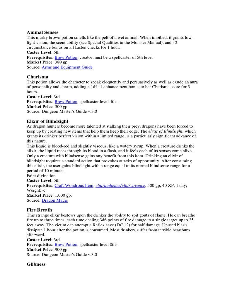Animal Senses Brew Potion Arms and Equipment Guide PDF Dungeons & Dragons Nature