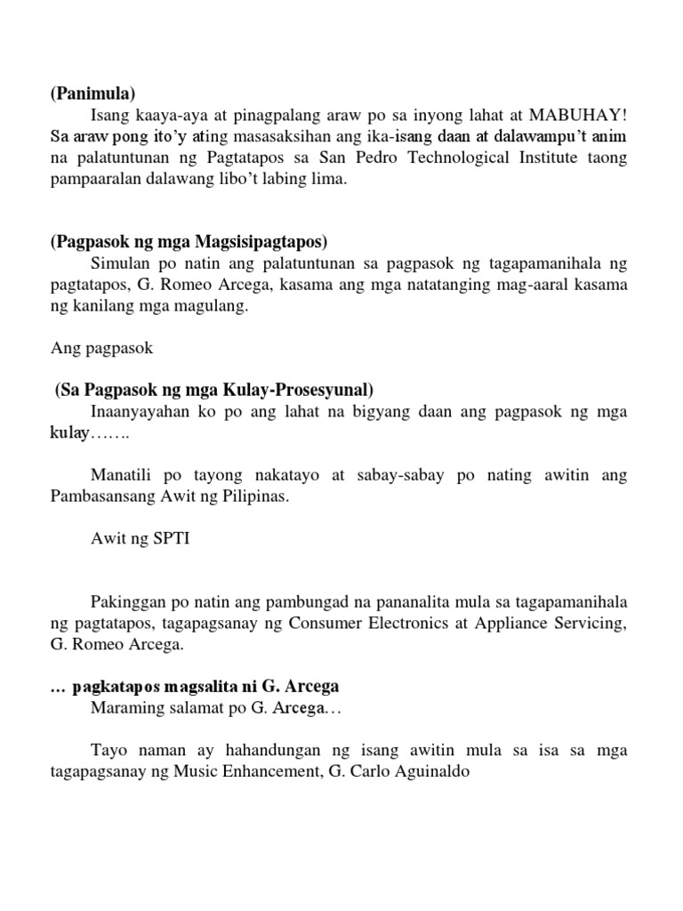 Graduation Script Tagalog Pdf