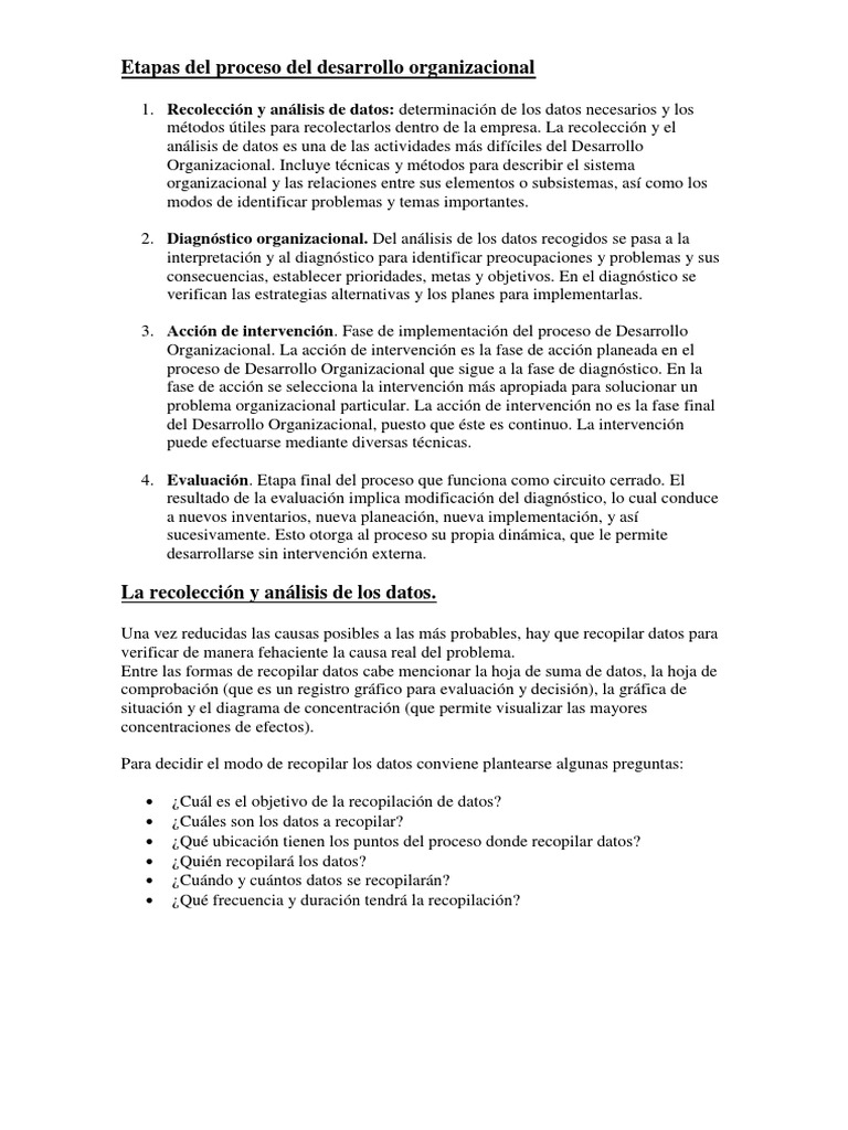 Etapas Del Proceso Del Desarrollo Organizacional | PDF | Planificación