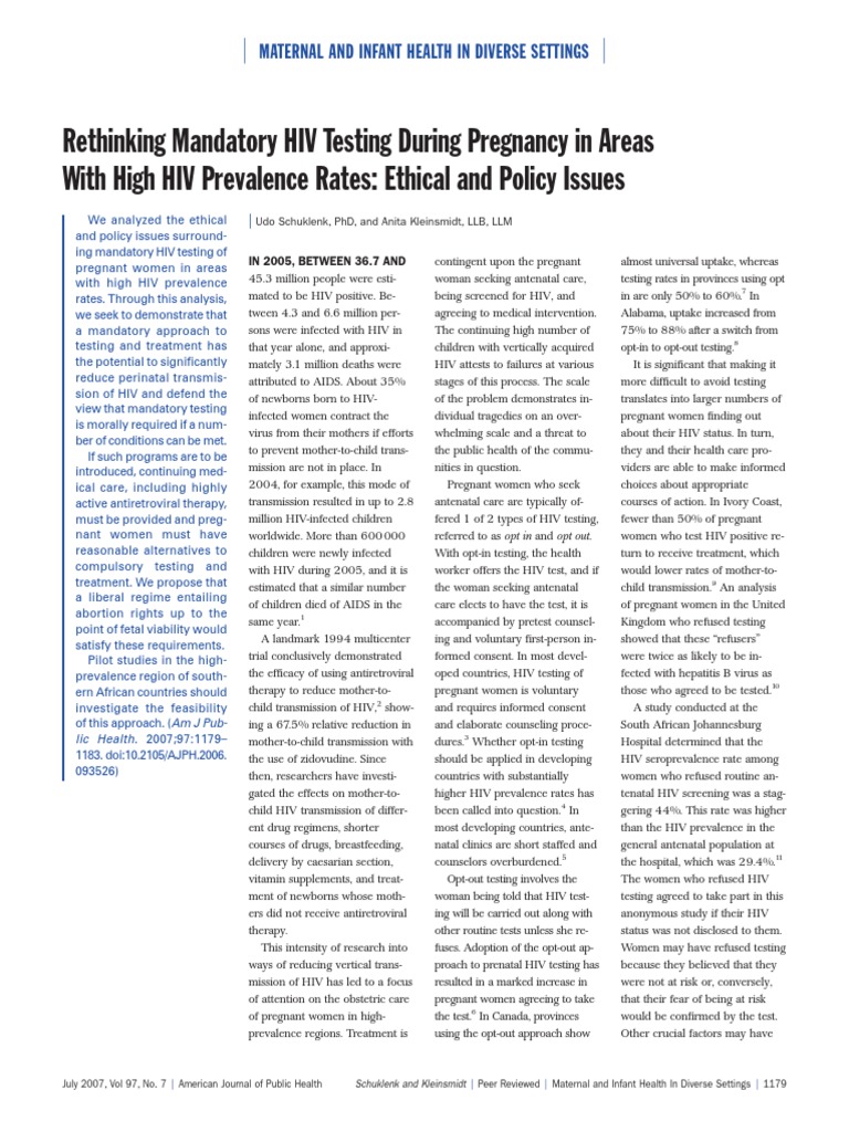 Rethinking Mandatory HIV Testing During Pregnancy in Areas With High HIV Prevalence Rates
