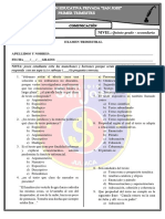 Examen Segundo Trimestre de Comunicacion - Quinto Grado