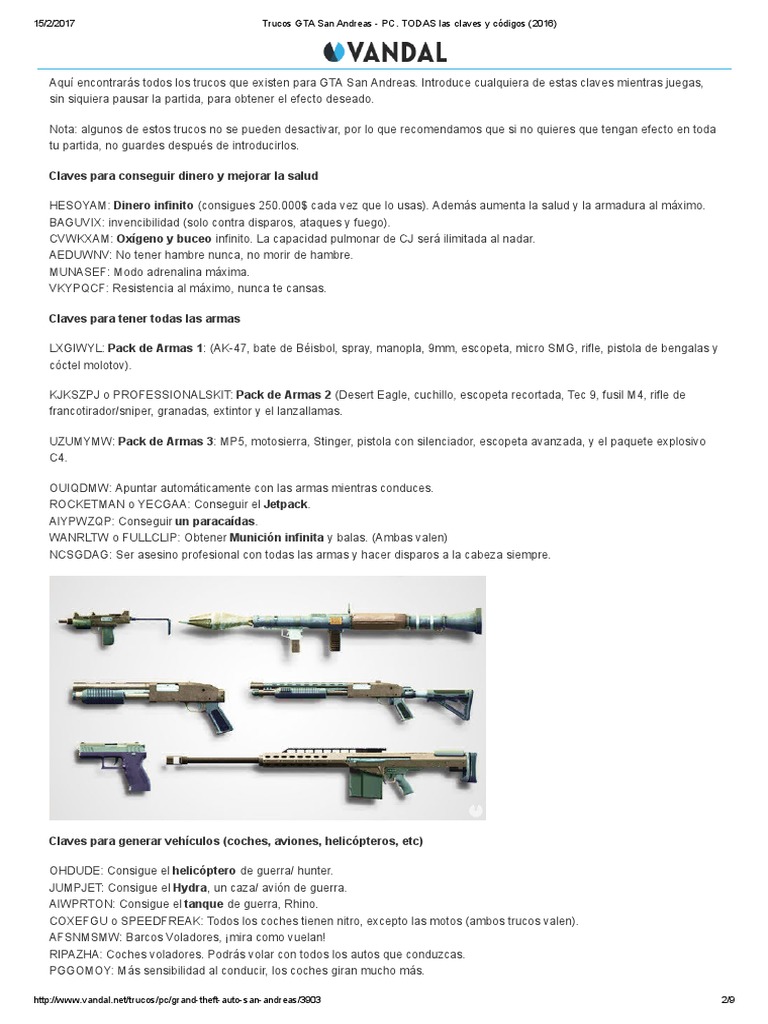 Trucos GTA San Andreas PC Archivo de computadora Robo