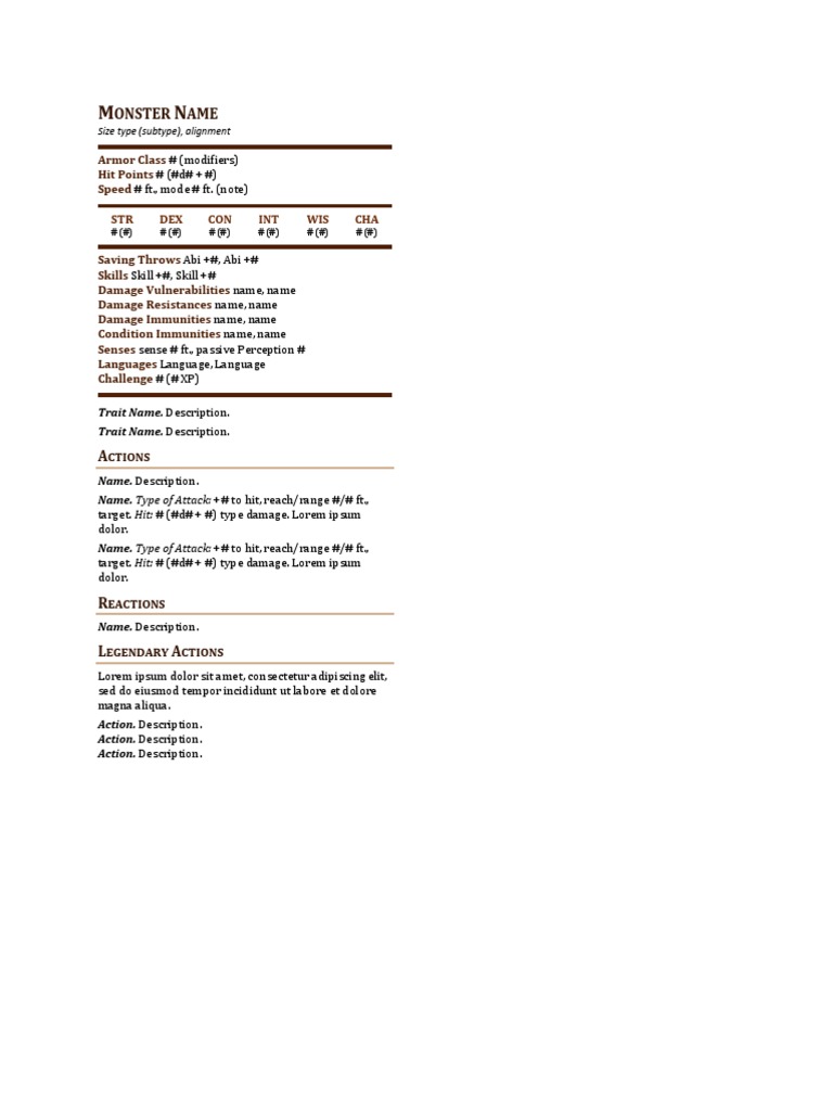D&amp;D 5E Monster Template | PDF | Leisure | Sports