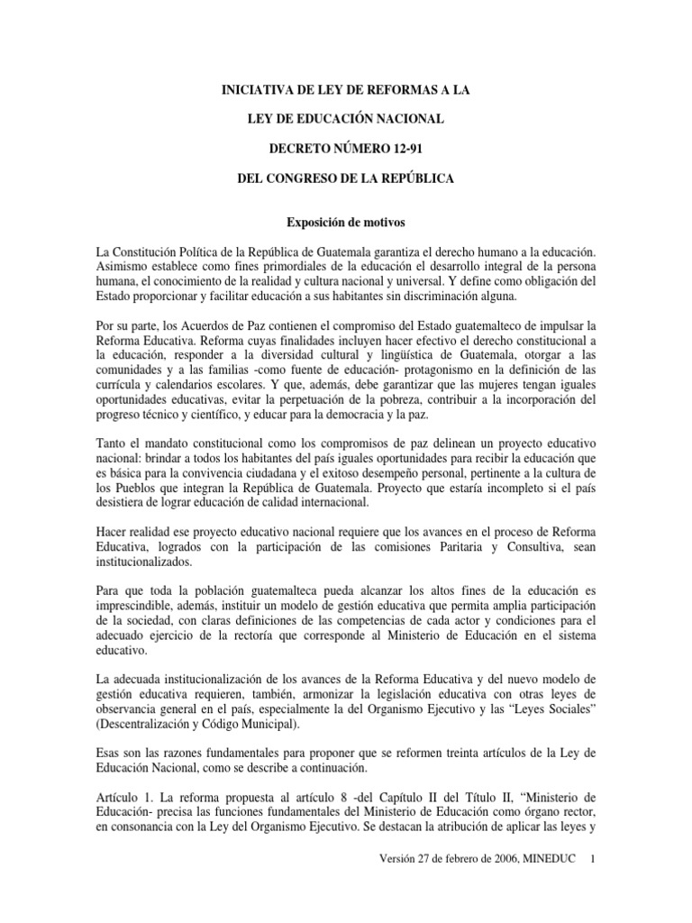 Reforma a la Ley de Educación en Guatemala | PDF | Guatemala ...
