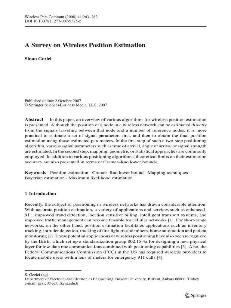 A Survey On Wireless Position Estimation | PDF | Signal To Noise Ratio ...