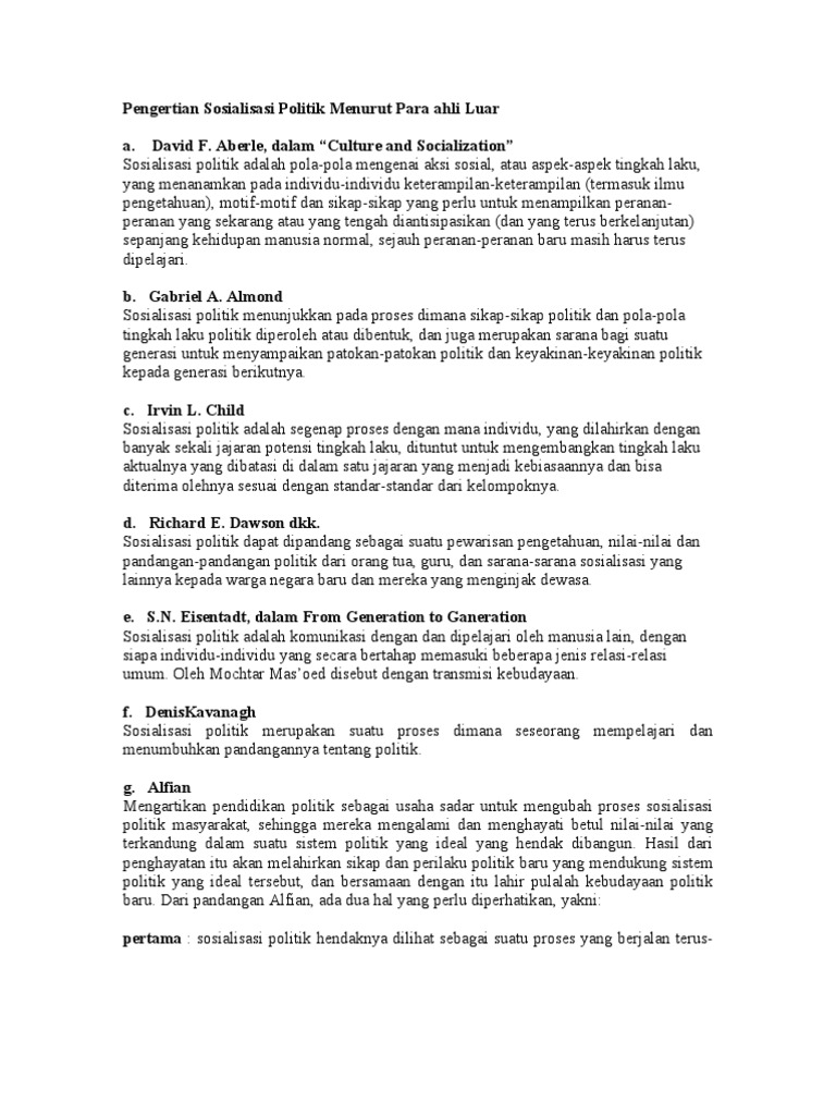 Pengertian Sosialisasi Politik Menurut Para Ahli Luar Pdf