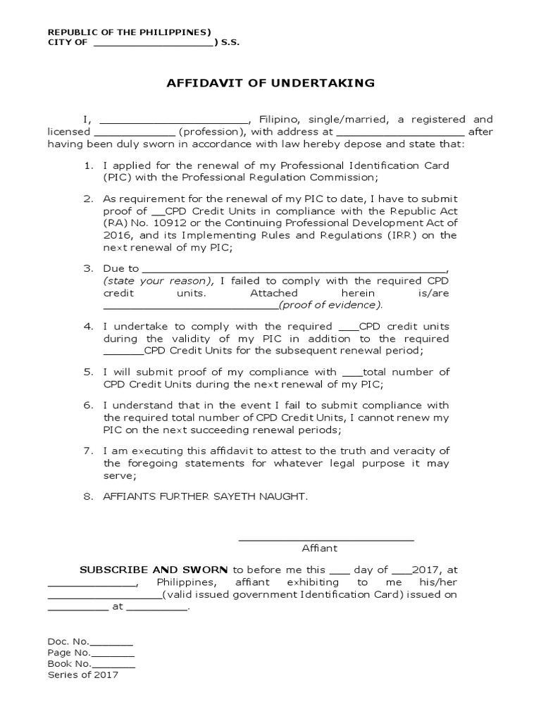 Affidavit of undertaking pdf affidavit civil law common law 